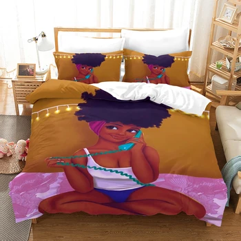 Fanaijia Luksusa 3d Drukas double Gultas Komplekti karikatūra Āfrikas meitene Sega sedz ar Spilvendrāna karaliene mierinātājs komplekti