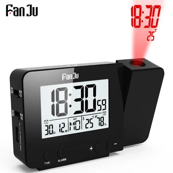 FanJu FJ3531B Projekcijas Pulkstenis Galda Galda Led Digitālo Snooze Apgaismojums Projektors Pulkstenis Ar Laika Projekcijas Temperatūra