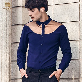 Fanzhuan Bezmaksas Piegāde 2018 vīriešu vīrietis vīriešu Rudens jaunais vilnis izšūšanas kontrasta krāsu garām piedurknēm krekls casual slim krekls 812190