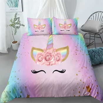 Featured smaidu rozā vienradzis princese duvet cover set karalis, karaliene pilnu dvīņu izmēra gultas veļas komplekts