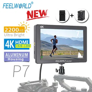 FEELWORLD P7 7 Collu IPS 2200nit Ultra Spilgti Fotokameru Jomā, Uzraudzīt 4K HDMI DSLR Monitors, Alumīnija Korpuss, ar Akumulatora LĪDZSTRĀVAS Izejas jaudas,