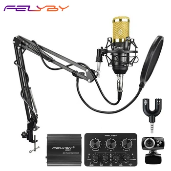 FELYBYbm800 profesionālās kondensatora mikrofons live skaņas karte 48v phantom power Kamera video tērzēšana