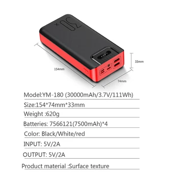 FERISING 30000mAh Power Bank LED Ciparu Displejs Dual USB Ārējo 30000 mah Pover bankām, Baterijas Portatīvo Powerbank par Xiaomi