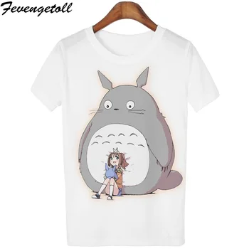Fevengetoll Gadījuma T-krekls, Sieviešu T Krekls Harajuku Totoro Drukāt Camisetas Mujer Topi o-veida kakla t Cute Tees Femme WMT83