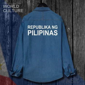 Filipīnas no filipīnām PH PHL PHI Apģērbu Rudens Slim Jaka Savukārt Apkakle Džinsi Krekls ar garām Piedurknēm Kovboju Mētelis Modes Topi 20