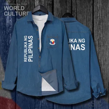 Filipīnas no filipīnām PH PHL PHI Apģērbu Rudens Slim Jaka Savukārt Apkakle Džinsi Krekls ar garām Piedurknēm Kovboju Mētelis Modes Topi 20