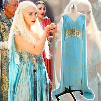 Filma Lomu Daenerys Targaryen Cosplay Kostīms Meitenēm, Debesis Zilas Kleitas, Līgavas kāzu Kleita Birthday Party Tiffany Gara Kleita