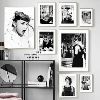 Filmu Zvaigzne Audrey Hepburn Plakāti Un Izdrukas Melna Balta Sienas Mākslas Audekls Krāsošana Sienas, Attēlus Dzīvojamā Istaba Ziemeļvalstu Dekori