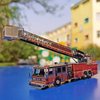 Fire Engine Kāpnes, Krāsains 3D Metāla Mīklas Modeli, Smago Mašīnu Projektēšana DIY lāzergriešanas Rokasgrāmata Jigsaw Komplekti Pieaugušajiem Dāvanas