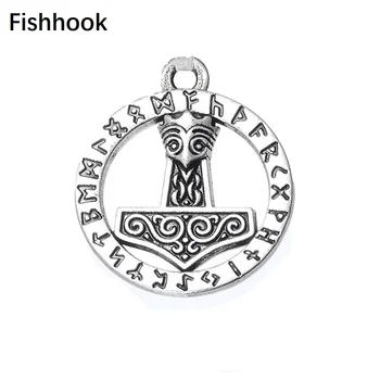Fishhook 24 Skandināvu Rūnas Thor ' s Hammer Viduslaiku Mitoloģijā Kulons Vikingu Rotas Piekariņi Aksesuāri Kaklarotas Vīriešiem Sievietēm