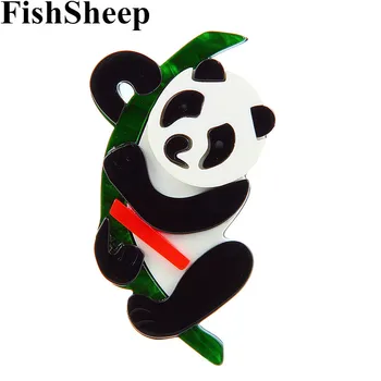 FishSheep Jauki Panda Bambusa Brošas Un Piespraudes Gudrs Panda Dzīvnieku Karikatūra Akrila Broša Sieviešu, Bērnu Apģērbu Aksesuāri, Dāvanu