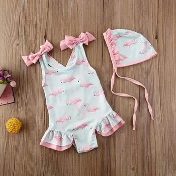 Flamingo Bērnu Bodysuits Modes 2pcs Set Kid Baby Meitene Bikini Peldkostīmu peldkostīms, Peldbikses Sunsuit Toddler Apģērbu 1-6 Gadiem