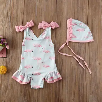 Flamingo Bērnu Bodysuits Modes 2pcs Set Kid Baby Meitene Bikini Peldkostīmu peldkostīms, Peldbikses Sunsuit Toddler Apģērbu 1-6 Gadiem