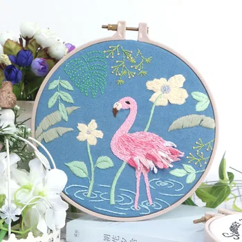 Flamingo Ziedu 3D Ziedu Izšuvumi Roku darbs Komplekti ar Hops Iespiesti DIY Rokdarbi krustdūrienā Iesācējiem Ziemeļu Sienas Dekori