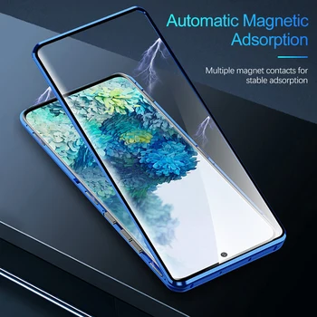 Flip Magnētisko Dubultā Stikla Case For Samsung Galaxy S8 S9 S10 Plus S20 S21 20 Ultra Piezīme 8 9 10 A51 A71 A8 Plus 360 Pilna Apdrošināšana
