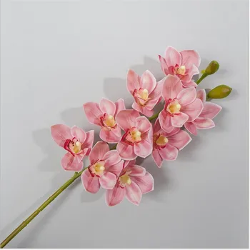 Flone 10 Vienības Mākslīgā Cymbidium Ziedu Lateksa Orhideju Viltus Ziedu Nekustamā Touch Ziedu Zars Kāzu Mājas Puse Pavasarī Apdare