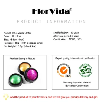 FlorVida 1pc 0.5 g Burvju Spoguļa Mirdzums Pulveris Nail Art Pigmenta Chrome Putekļi Rub Par Nagu Dizains, Manikīrs Augstas Kvalitātes MCB
