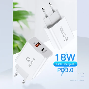 FLOVEME 18W PD Lādētājs ES Plug Dual USB QC 3.0 Quick Lādētājs iPhone 11 Pro Max Samsung Xiaomi Mobilā Telefona Lādētāja Adapteri