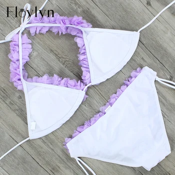 Floylyn Dizaina Peldkostīmi Sieviešu Peldkostīms Push Up Ziedu Bikini Komplekts Biquini Peldkostīms