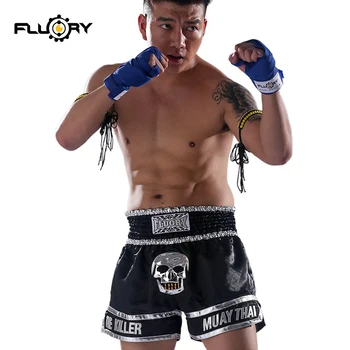 FLUORY MTSF13 black Skelets slepkava muay thai šorti 2018 jauns dizains, kick boksa bikses