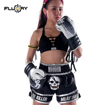 FLUORY MTSF13 black Skelets slepkava muay thai šorti 2018 jauns dizains, kick boksa bikses