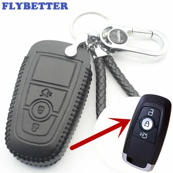 FLYBETTER Īstas Ādas 3Button Tālvadības Smart Key Gadījumā Vāks Jaunu Ford Mondeo/Edge Car Styling (B) L68