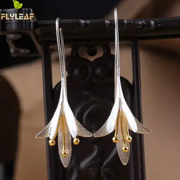 Flyleaf 925-mārciņa-sudraba Ziedi Ilgi Auskari Sievietēm, Eleganta Dāma, Novērst Alerģiju Sudrabs 925 Earings Modes Rotaslietas
