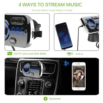 FM Modulators, Auto Brīvroku Komplekts Bluetooth Bezvadu FM Raidītājs, LCD, MP3 Atskaņotājs, USB Ātrās Uzlādes 3.0 Auto Piederumi Auto