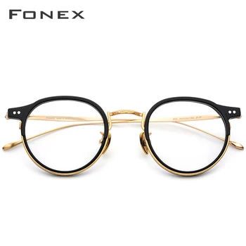 FONEX Titāna Optiskās Brilles Rāmis Vintage Vīriešu Kārtas Recepšu Brilles Sievietēm Retro Tuvredzība Acetāts Brilles Briļļu 850
