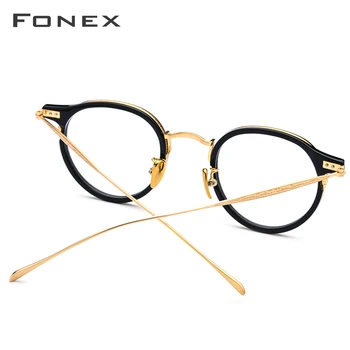 FONEX Titāna Optiskās Brilles Rāmis Vintage Vīriešu Kārtas Recepšu Brilles Sievietēm Retro Tuvredzība Acetāts Brilles Briļļu 850