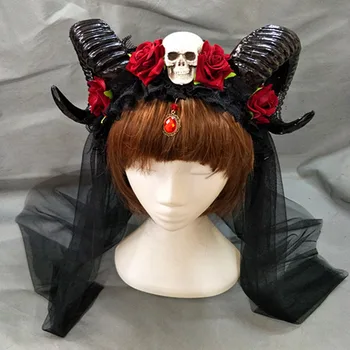 Fornite šausmu maquillage pieaugušo aitu ragu galvaskausa headpiece sievietes puses halloween dekorēšanai