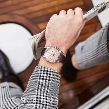 Forsining 2019 Biznesa Mehāniskās Mens Watch Modes Automātiskā Cilvēks Skatās Īstas Ādas Dienas Nedēļā Displejs Dimanta Vīriešu Pulkstenis