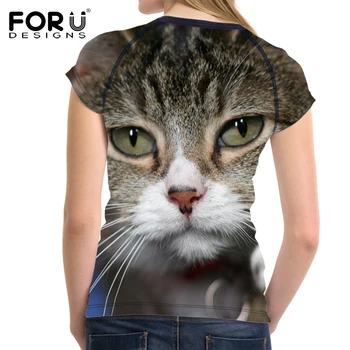 FORUDESIGNS 3D Topi, t-veida Melns Kaķis Iespiests T-krekls Sievietēm Gadījuma Top Krekla Piedurknes Tshirt Sieviešu T Krekli, Sievišķīgi T-krekli