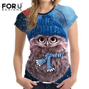 FORUDESIGNS Smieklīgi 3D Dzīvnieku Pūce Drukāt Sieviešu T Krekls Fitnesa Īsām Piedurknēm Top Tee Apģērbu Modes Zīmolu Sieviešu O-veida kakla T-krekli