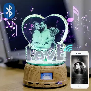 Foto Pielāgota Kristāla Foto LED Nakts Gaisma Pasūtījuma Bluetooth Rotējošo Music Box Bāzes Kāzu Ziemassvētku Brīvdienu Dāvanu