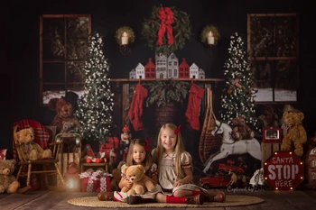 Fotogrāfijā Fona Ziemassvētku Ķieģeļu Sienu, Kamīnu Fons Ziemassvētku Eglīšu Rotaļlietu Dāvanu Dzimšanas Dienas Svinības Fons, Photocall Prop