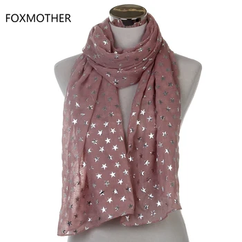 FOXMOTHER Jauns Dizains, Modes Spīdīgu Iedeguma Sudraba, Melnā, Zilā, Pelēkā Zvaigžņu Hijab Šalle Dāmām Sieviešu