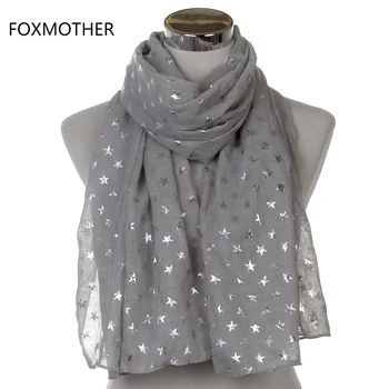 FOXMOTHER Jauns Dizains, Modes Spīdīgu Iedeguma Sudraba, Melnā, Zilā, Pelēkā Zvaigžņu Hijab Šalle Dāmām Sieviešu