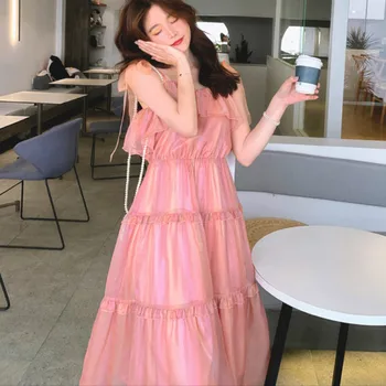Franču Pasaku Kleitu Sievietes Sexy Šifona Pie Pleca Puse Kleita Sievietes Ikdienas Vasaras Korejiešu Stilā, Elegants Varavīksnes Kleita 2020