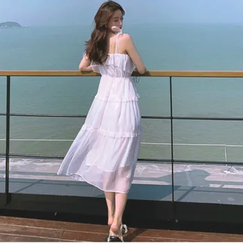 Franču Pasaku Kleitu Sievietes Sexy Šifona Pie Pleca Puse Kleita Sievietes Ikdienas Vasaras Korejiešu Stilā, Elegants Varavīksnes Kleita 2020