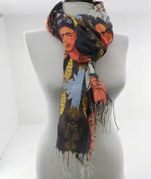 Frida Kahlo Rakstaina Šalle Tasseled Šalle Augstas Kvalitātes Noderīgu 76cm * 200cm Izmērs Pareo Bikini Peldkostīmi Pasūtījuma Dizains