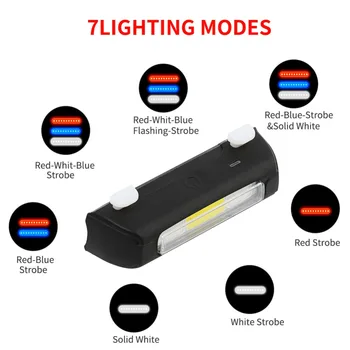 FTW USB Lādējamu Velosipēdu Astes Gaismas Velosipēdu Aizmugures Atpakaļ Gaismas 7 režīms 3 krāsu Ūdensizturīgs Nakts Velo drošības LED Lampas TL2231
