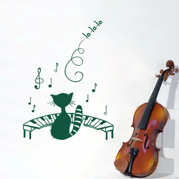 Funny Kaķis, Spēlējot Klavieres, Mūziku, Sienas Uzlīmes Mūzikas Decal Dzīvojamā Istaba Un Mūzikas Telpu Dekorēšana A002070