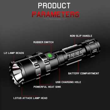 FX-DZ901002 Medību LED Lukturīti Lāpu spēcīgs Taktiskais gaismu Uzlādējams 18650 akumulatoru Ūdensizturīgs Scout lukturīti