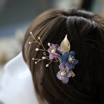 FXLRY Roku darbs, dabiskie saldūdens bumbieru Vasaras modes purpura ziedu bangs klipu matu klipsis sieviete Matadatu Piederumi