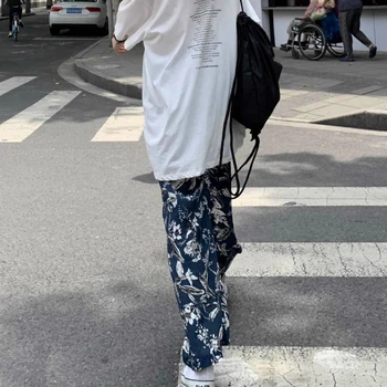 Gadījuma Bikses Plaša kāju Sieviešu Mopping Iespiesti Harajuku Plānas Vasaras Pludmales Vintage Sieviešu Visu maču korejiešu Stilā Zaudēt Pārklājus Šiks
