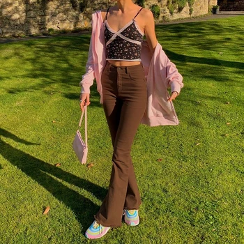 Gadījuma Cietā Y2K Uzliesmojums Džinsi Meitenēm Sieviešu Modes 2021 Sieviešu Vintage Džinsa Bikses ar Augstu Bikšu starām. Harajuku Capri