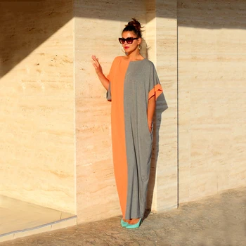 Gadījuma Maxi Kleita Ar Īsām Piedurknēm Vasaras Drēbes Abaya Tunika Musulmaņu Kimono Brīvs Stils Jubah Ramadāna Tuvo Austrumu Arābu Islāma Apģērbi