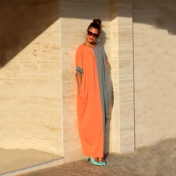Gadījuma Maxi Kleita Ar Īsām Piedurknēm Vasaras Drēbes Abaya Tunika Musulmaņu Kimono Brīvs Stils Jubah Ramadāna Tuvo Austrumu Arābu Islāma Apģērbi