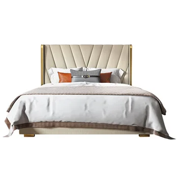 Gaismas luksusa ādas divguļamā gulta krātuves saturu 1,5 m, 1,8 m liela gulta postmodernisma ādas gulta Ziemeļvalstu slavenību master kāzu gultas
